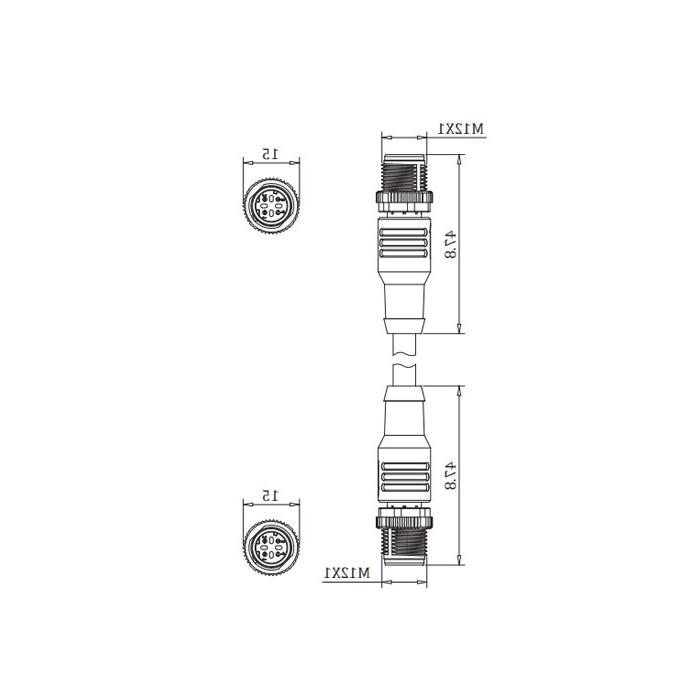 M12 4-PIN straight male turn straight male, D-coded, double-ended precast PUR flexible cable, shielded, green sheath, 0C3121-XXX